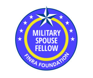 white background with purple and yellow logo for the Military Spouse Fellow from FINRA Foundation